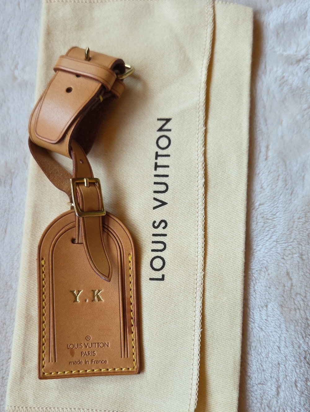 Louis Vuitton Tan Leather  Luggage Tag with Gold Hardware